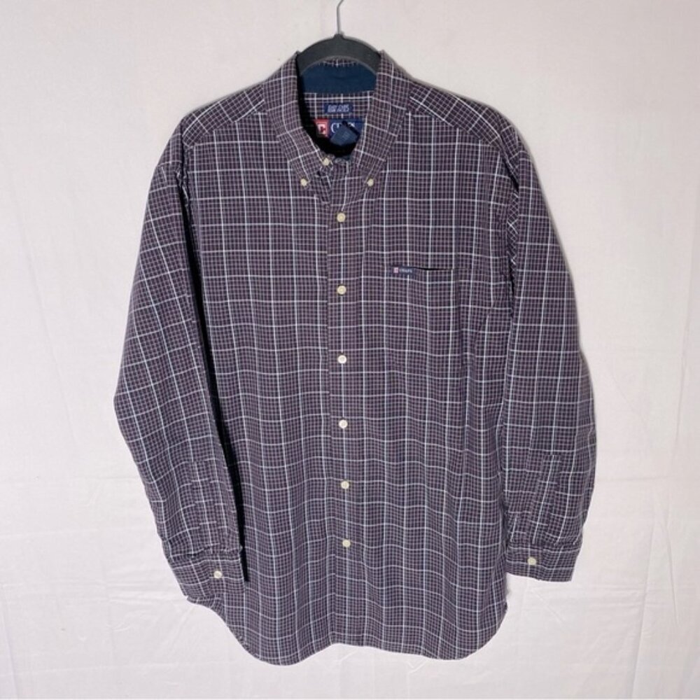 Chaps Purple Black White Plaid Long Sleeve Casual Button Up Shirt M Academia